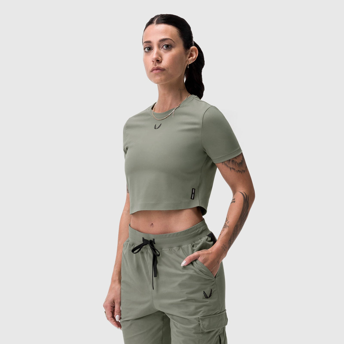 W019. LYCRA® Cropped Tee - Sage | ASRV