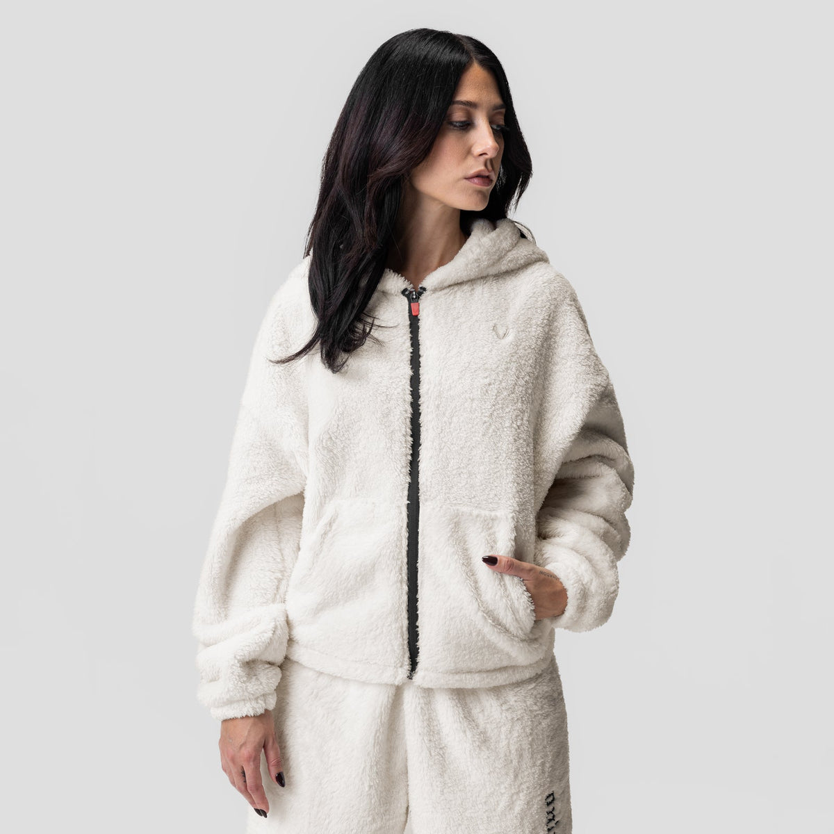 1005. Women's Sherpa Recovery Full Zip Hoodie - Ivory Cream/Black | ASRV