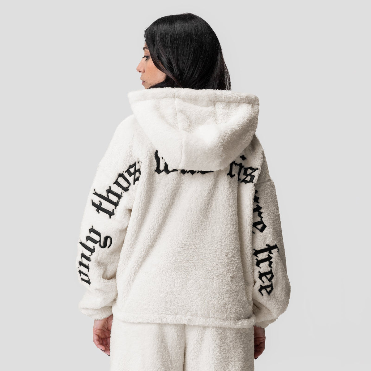 1005. Women's Sherpa Recovery Full Zip Hoodie - Ivory Cream/Black | ASRV