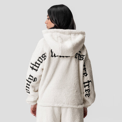1005. Women's Sherpa Recovery Full Zip Hoodie - Ivory Cream/Black | ASRV