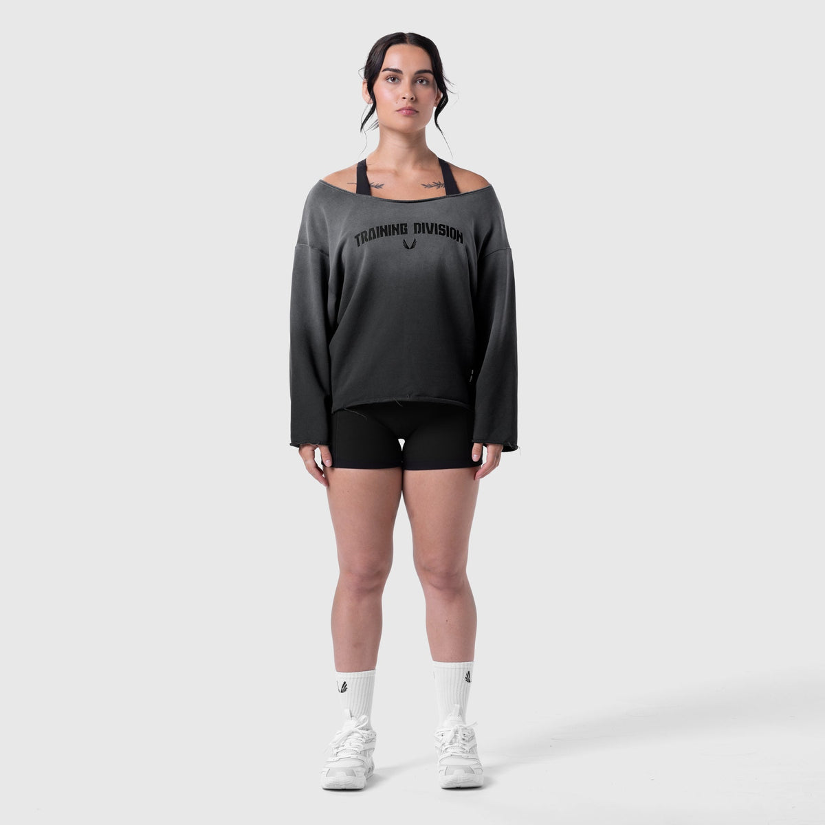W049. Raw Hem Oversized Crewneck - Black Sun Fade | ASRV