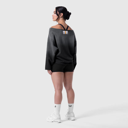 W049. Raw Hem Oversized Crewneck - Black Sun Fade | ASRV