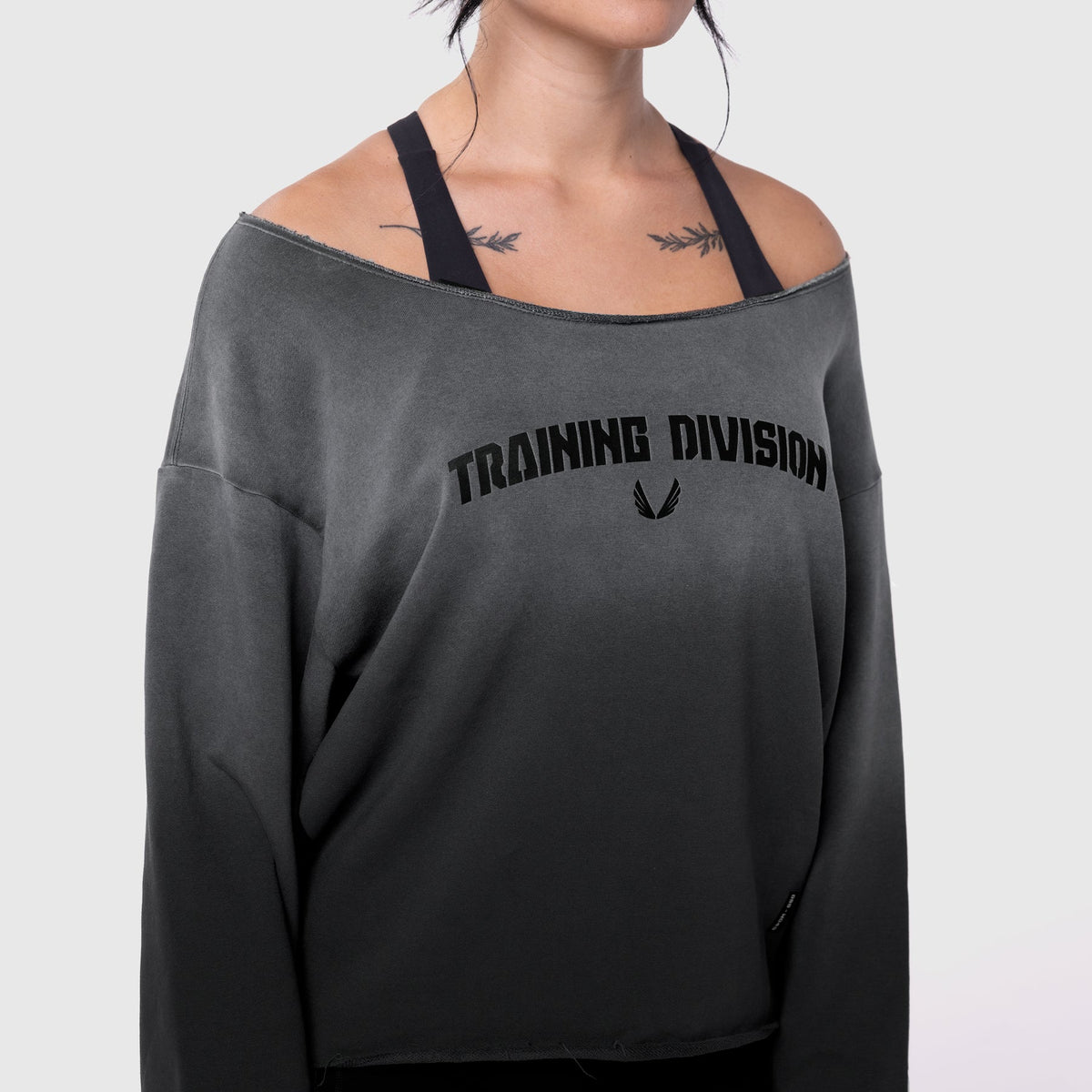 W049. Raw Hem Oversized Crewneck - Black Sun Fade | ASRV