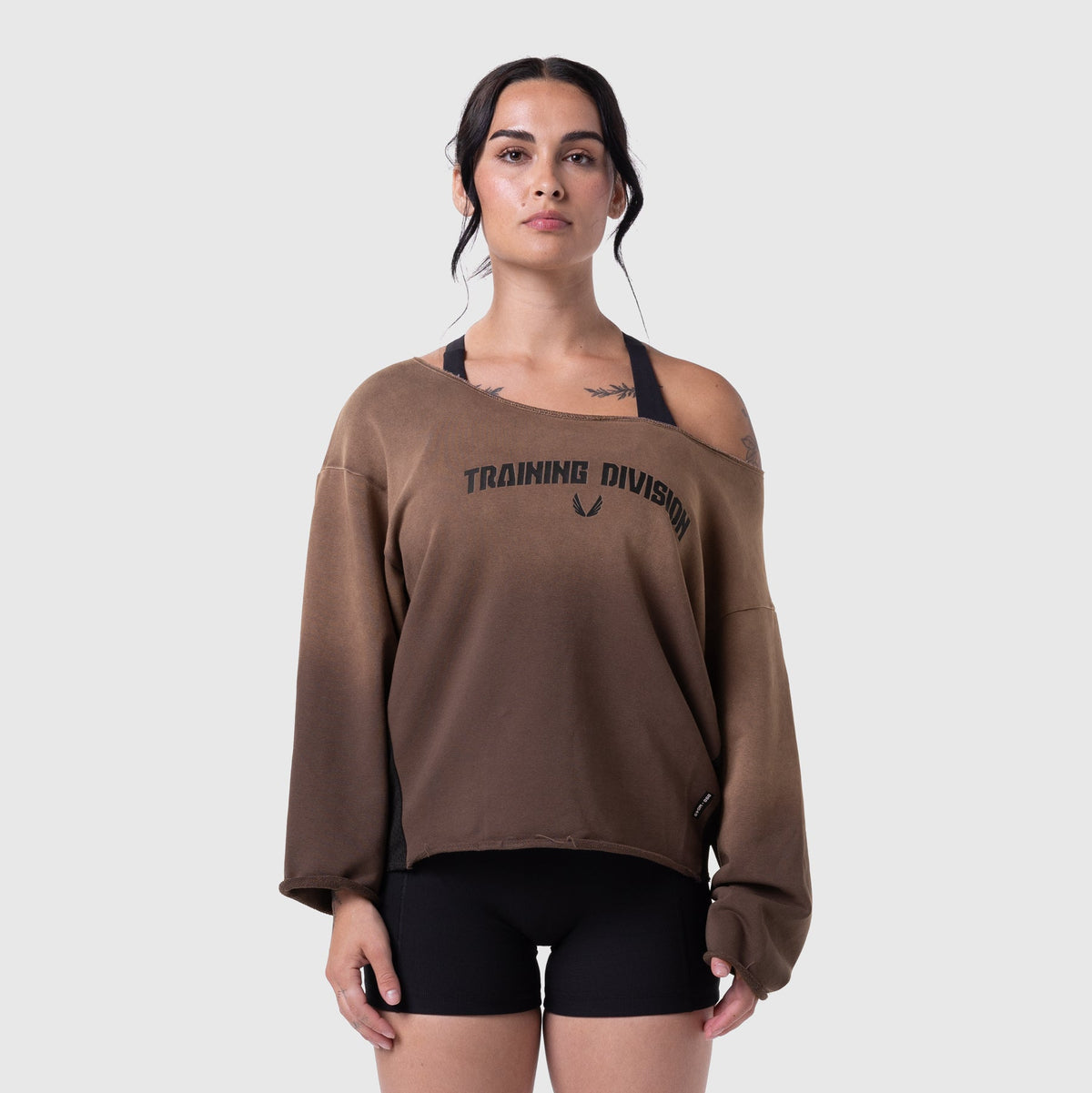 W049. Raw Hem Oversized Crewneck - Dark Earth Sun Fade | ASRV