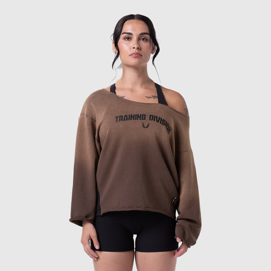 W049. Raw Hem Oversized Crewneck - Dark Earth Sun Fade | ASRV