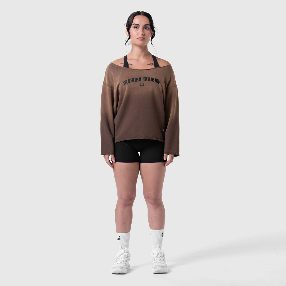 W049. Raw Hem Oversized Crewneck - Dark Earth Sun Fade | ASRV