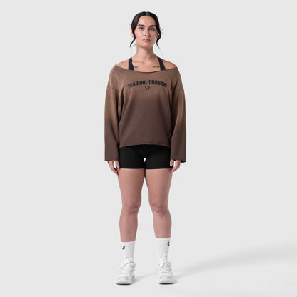 W049. Raw Hem Oversized Crewneck - Dark Earth Sun Fade | ASRV