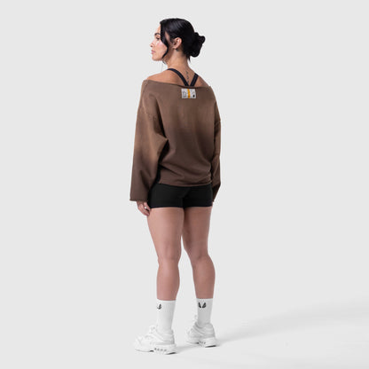 W049. Raw Hem Oversized Crewneck - Dark Earth Sun Fade | ASRV