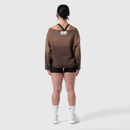 W049. Raw Hem Oversized Crewneck - Dark Earth Sun Fade | ASRV
