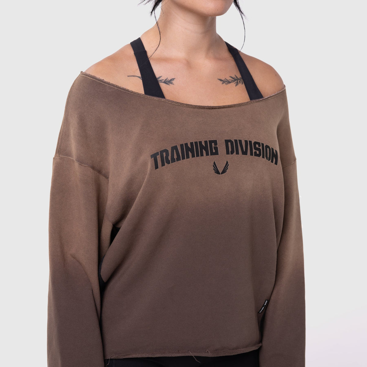 W049. Raw Hem Oversized Crewneck - Dark Earth Sun Fade | ASRV