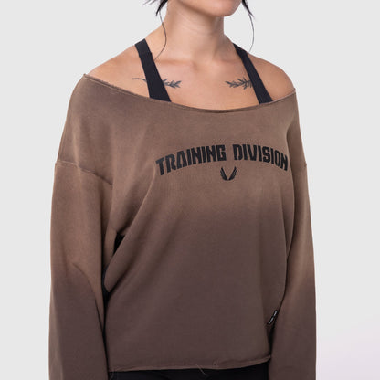 W049. Raw Hem Oversized Crewneck - Dark Earth Sun Fade | ASRV