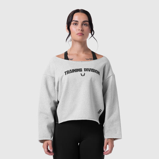 W049. Raw Hem Oversized Crewneck - Heather Grey | ASRV