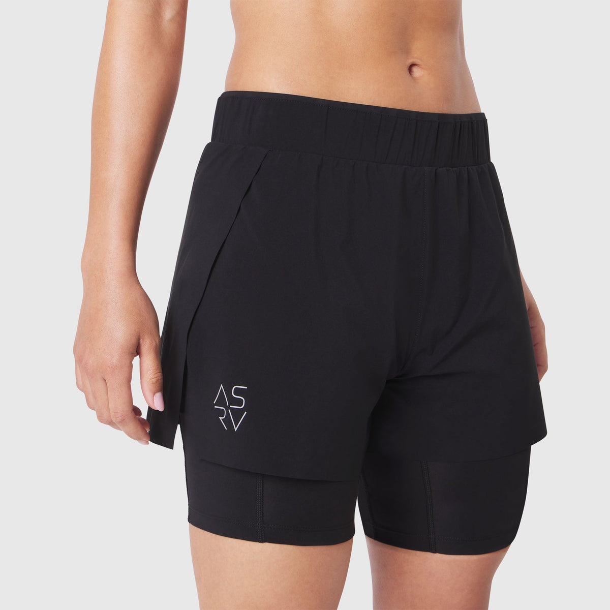 W087. Aerotex™ Side Split Liner Short - Black | ASRV