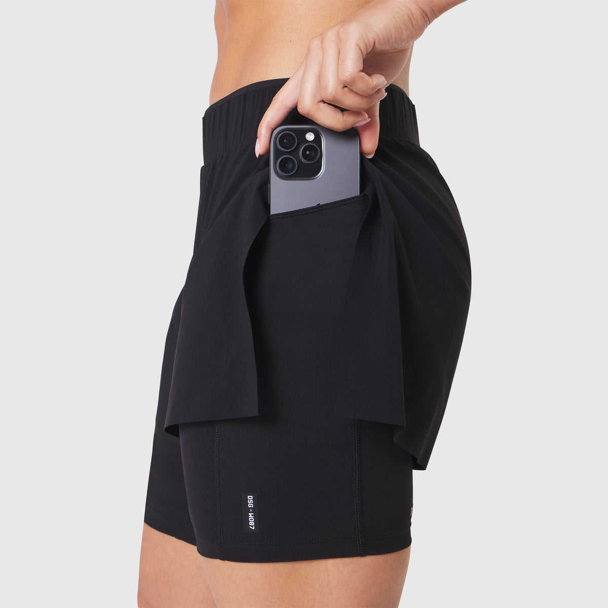 W087. Aerotex™ Side Split Liner Short - Black | ASRV