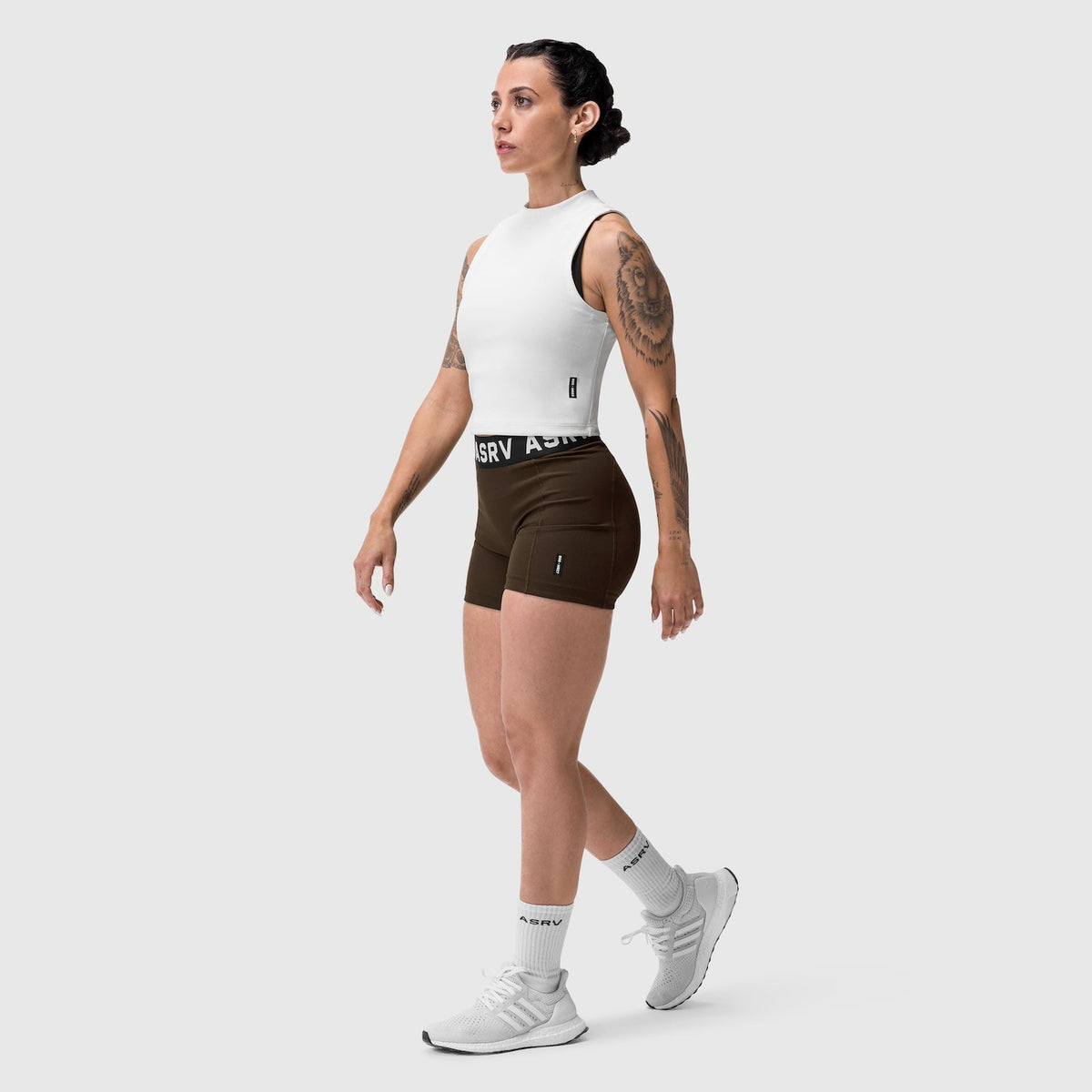 W027. LYCRA® Ribbed Short - Dark Earth | ASRV