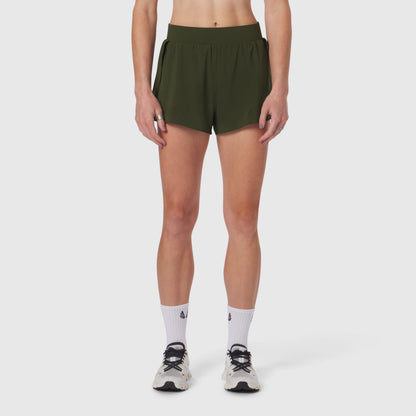 W026. Aerotex™ Side Split Run Short - Olive | ASRV