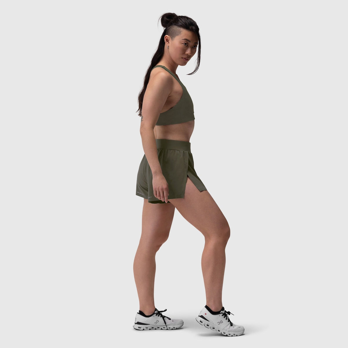 W026. Aerotex™ Side Split Run Short - Olive | ASRV