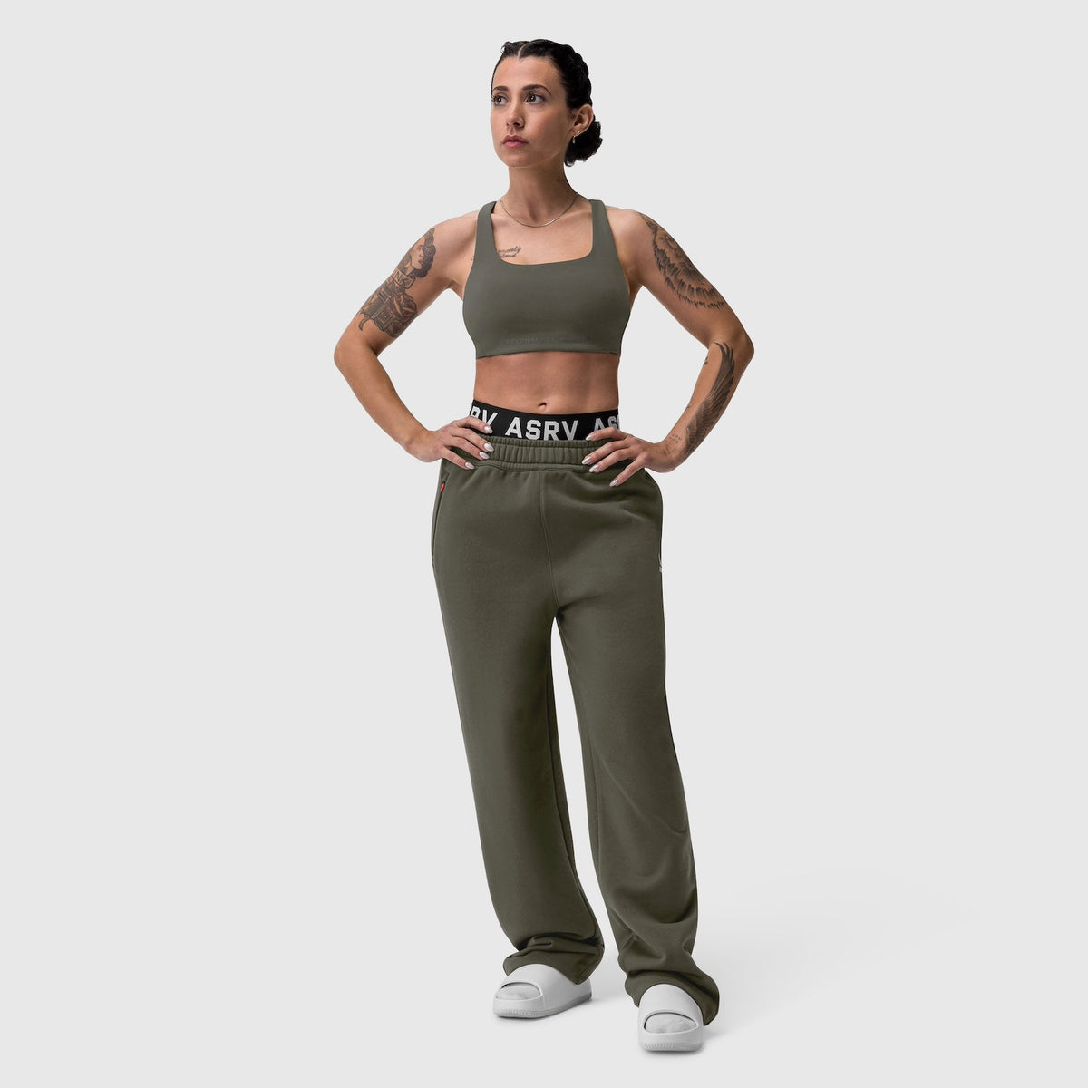 W034. Sorona® Terry Straight Leg Sweats - Olive | ASRV