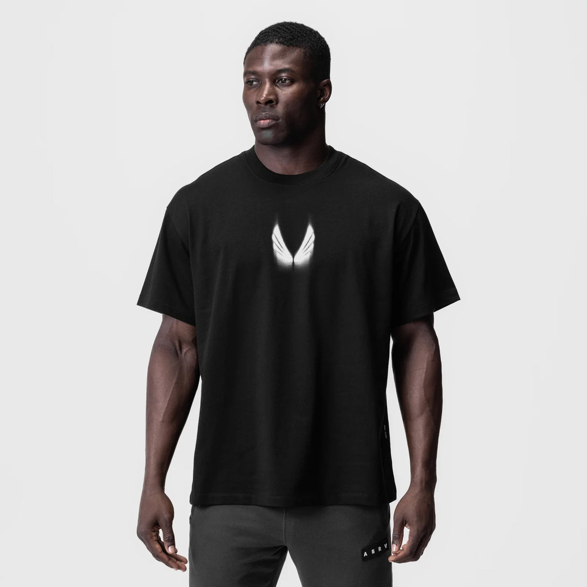 0797. Tech Essential™ Relaxed Tee - Black "Motion Blur" | ASRV