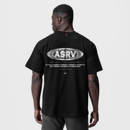 0797. Tech Essential™ Relaxed Tee - Black "Global Reach" | ASRV
