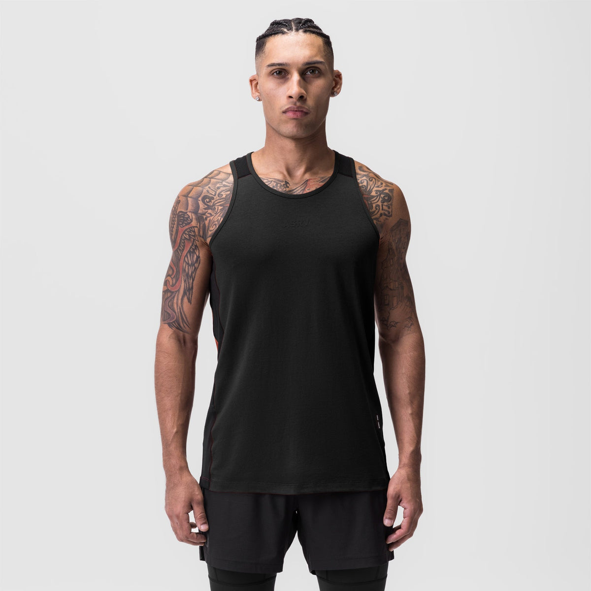 0809. Supima® Mesh Panel Training Singlet - Black | ASRV