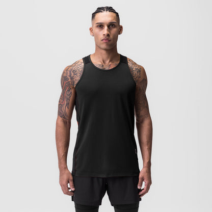 0809. Supima® Mesh Panel Training Singlet - Black | ASRV