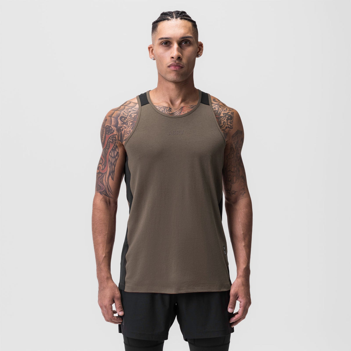0809. Supima® Mesh Panel Training Singlet - Deep Taupe | ASRV