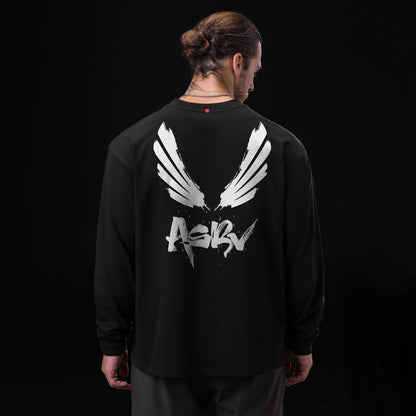 0851. Tech Essential™ Relaxed Long Sleeve - Black "Brush Wings/ASRV" | ASRV