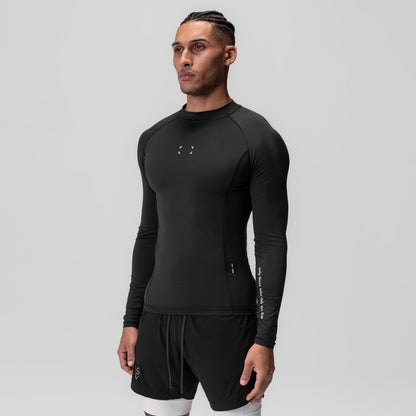 0908. WarpFlexx® Compression Mock Neck Long Sleeve - Black "Space Brac | ASRV