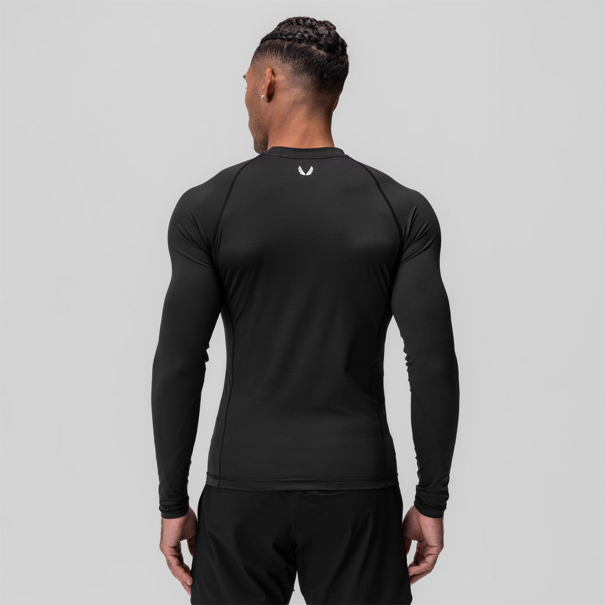 0908. WarpFlexx® Compression Mock Neck Long Sleeve - Black "Space Brac | ASRV