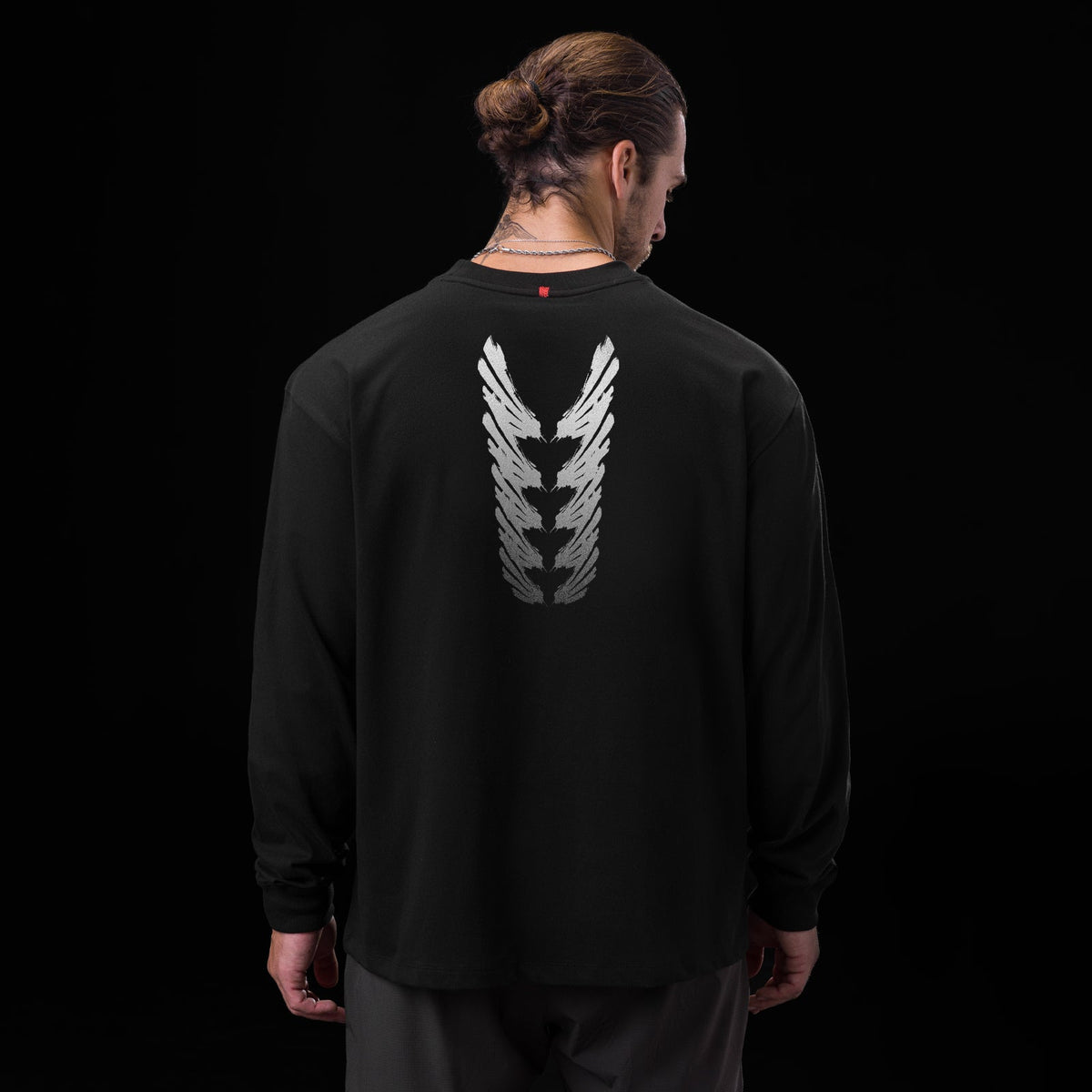 0851. Tech Essential™ Relaxed Long Sleeve - Black "Brush Stroke" | ASRV