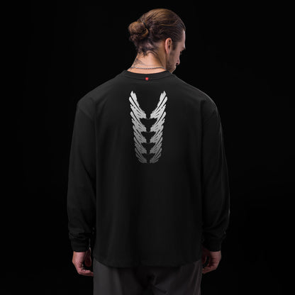 0851. Tech Essential™ Relaxed Long Sleeve - Black "Brush Stroke" | ASRV