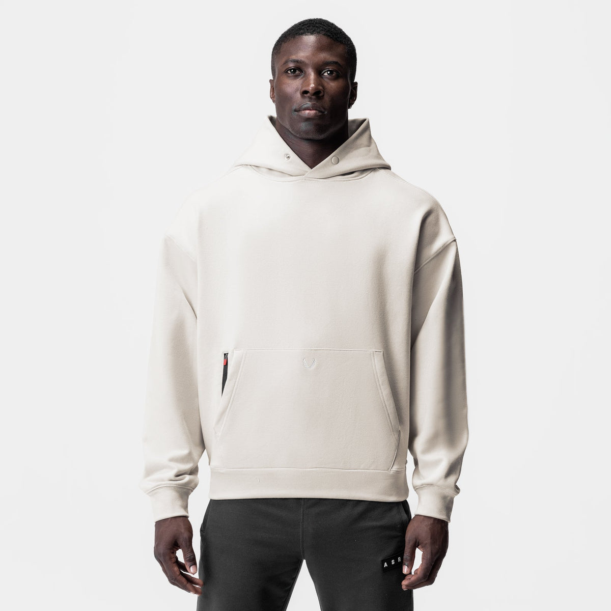 0874. Tech-Terry™ Zip Pocket Hoodie - Stone/White "OTWR" | ASRV