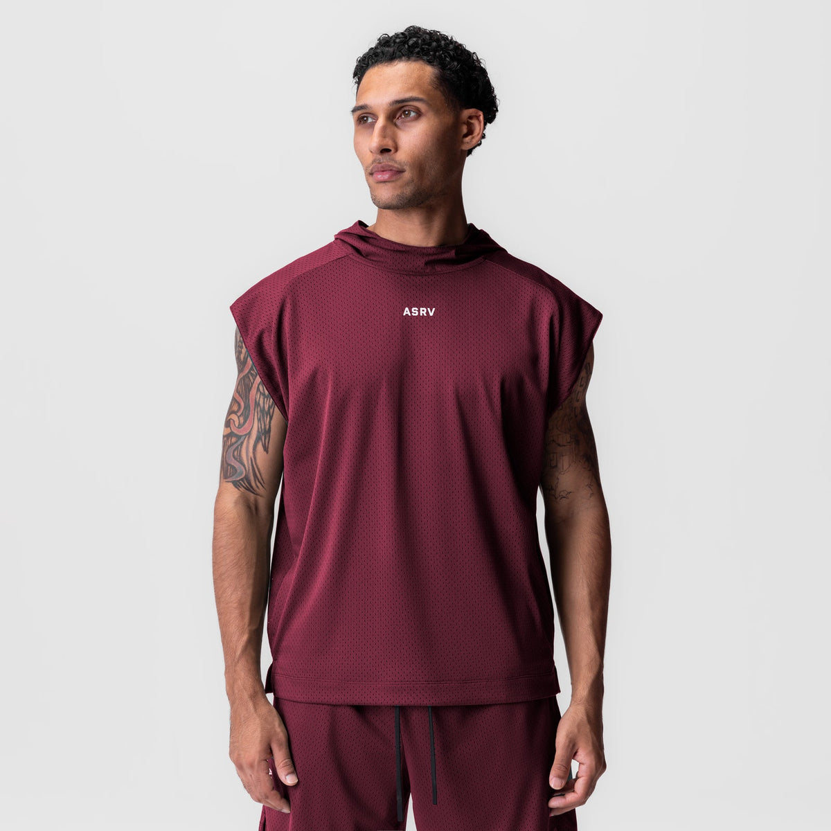 0983. Reversible 2-in-1 Cutoff Hoodie - Crimson | ASRV