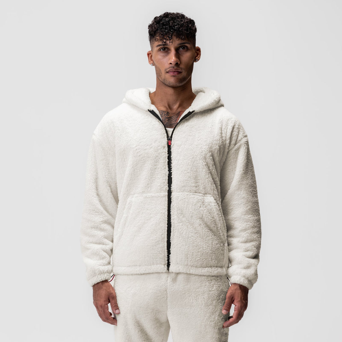 0887. Sherpa Recovery Full Zip Hoodie - Ivory Cream/Black | ASRV