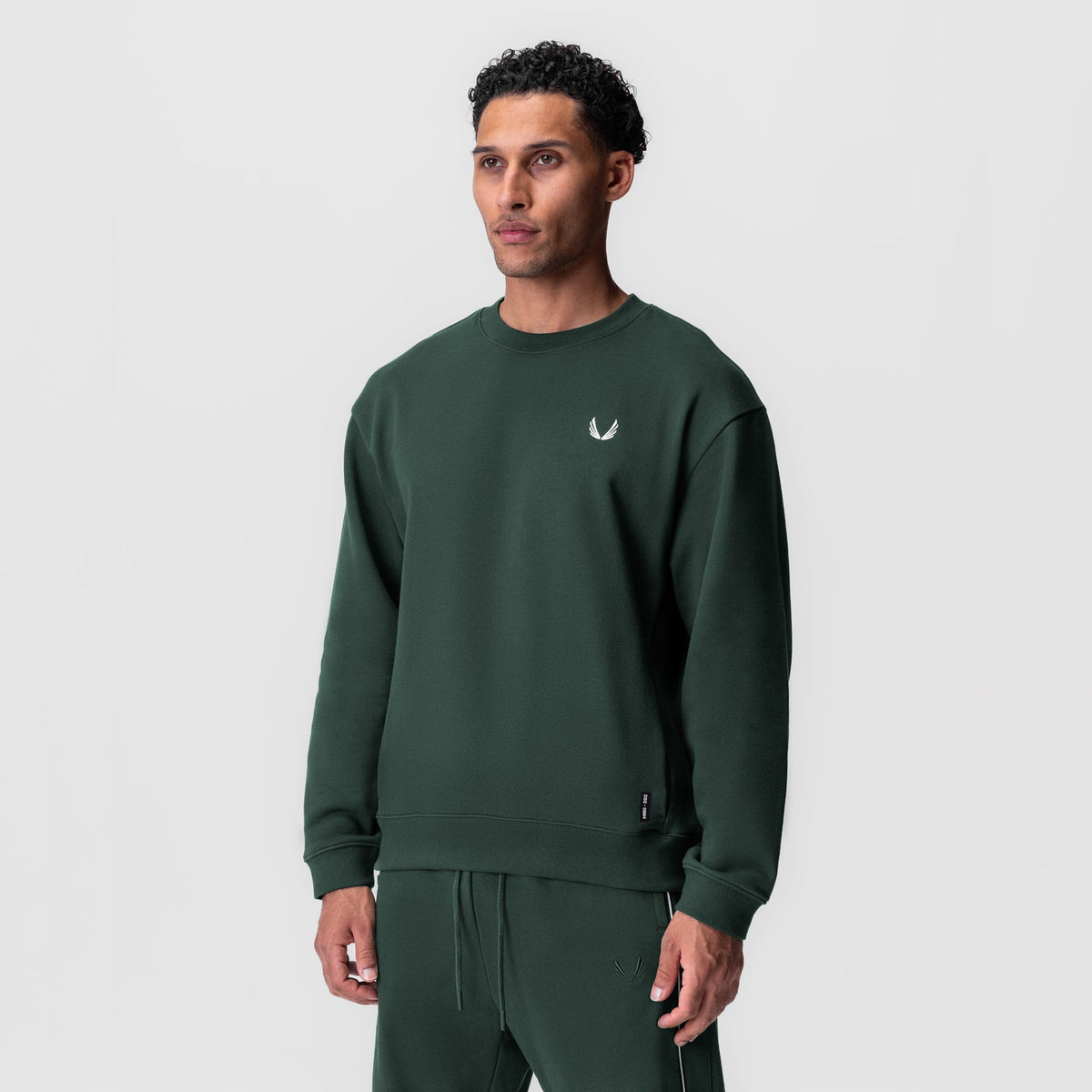 0984. Herringbone Terry Crewneck - Forest Green | ASRV