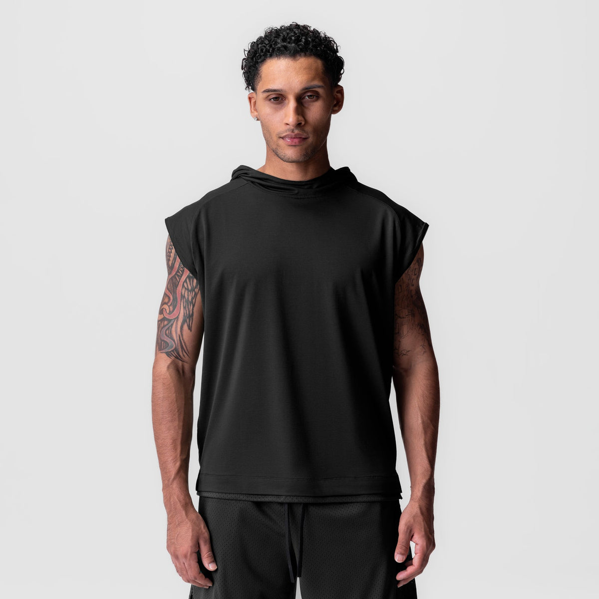 0983. Reversible 2-in-1 Cutoff Hoodie - Black | ASRV
