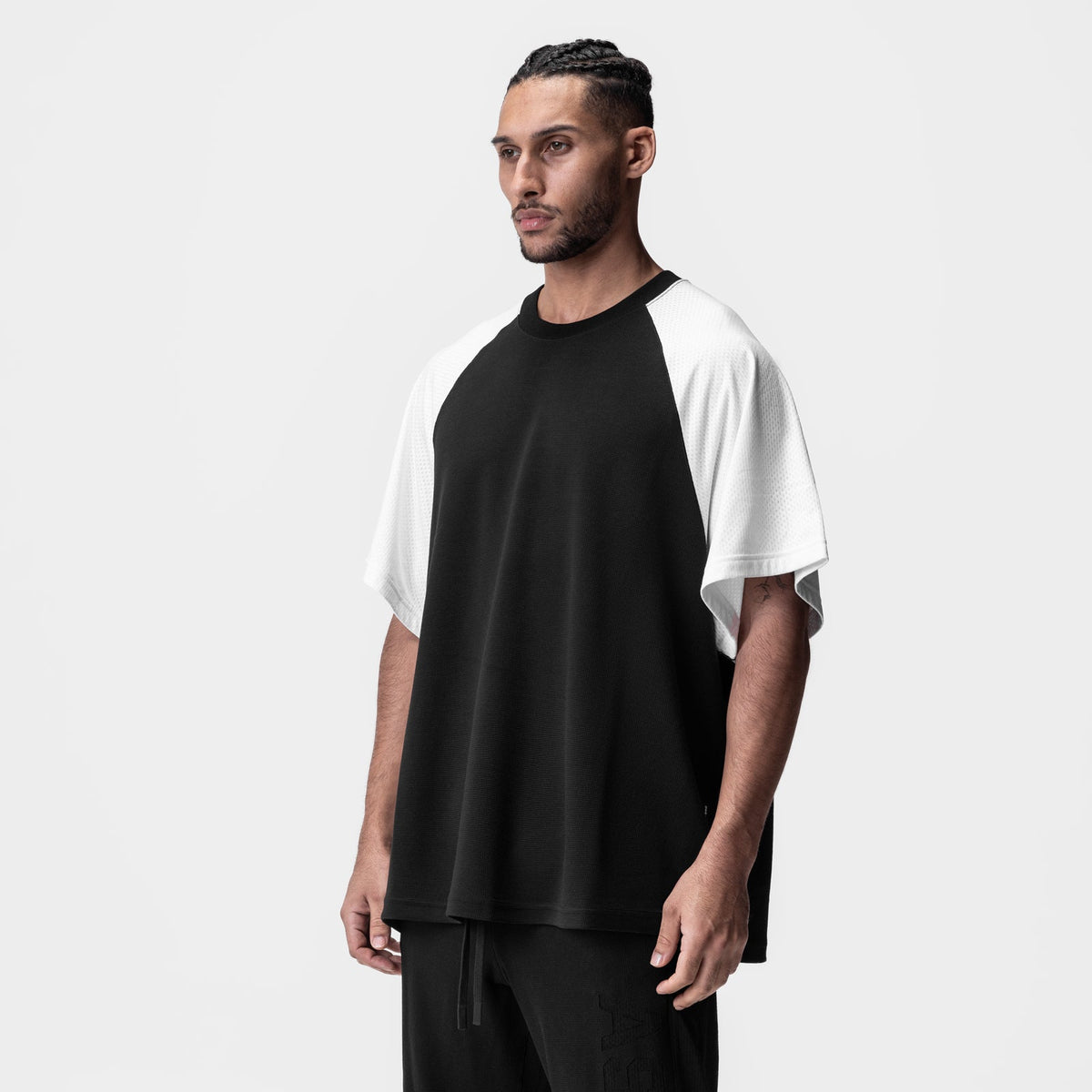 0946. Waffle Knit Oversized Tee - Black/White | ASRV