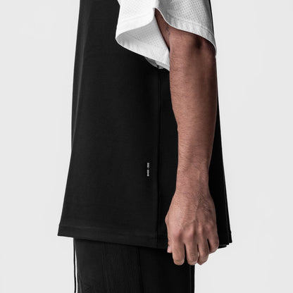 0946. Waffle Knit Oversized Tee - Black/White | ASRV