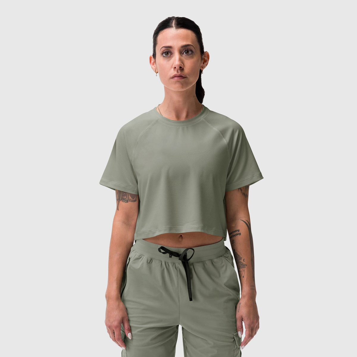W018. AeroSilver® Cropped Tee - Sage | ASRV