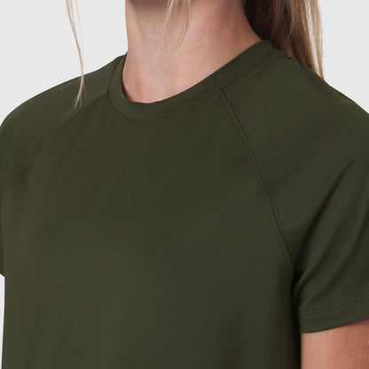 W018. AeroSilver® Cropped Tee - Olive | ASRV