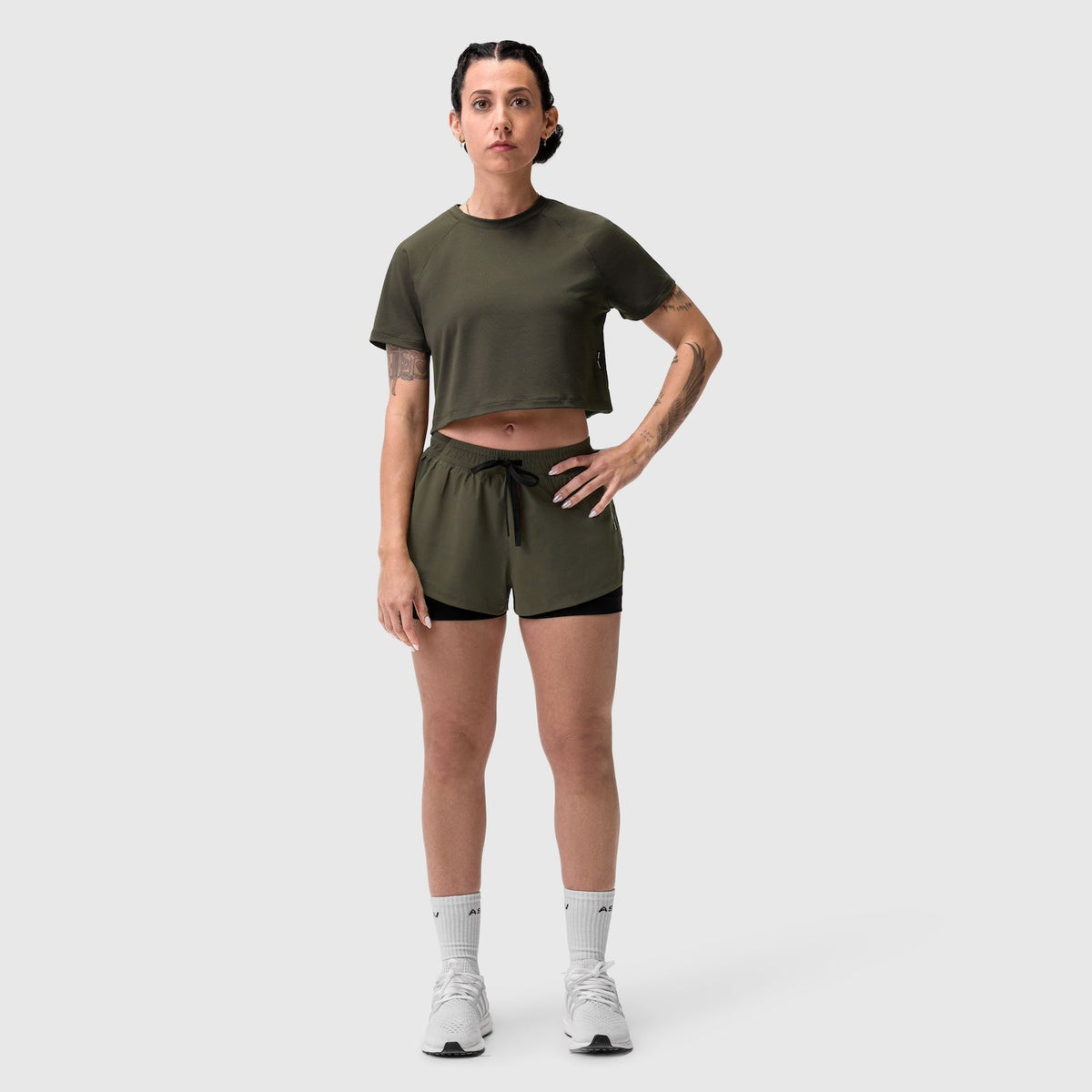 W018. AeroSilver® Cropped Tee - Olive | ASRV