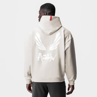 0874. Tech-Terry™ Zip Pocket Hoodie - Stone/White "Brush Wings/ASRV" | ASRV