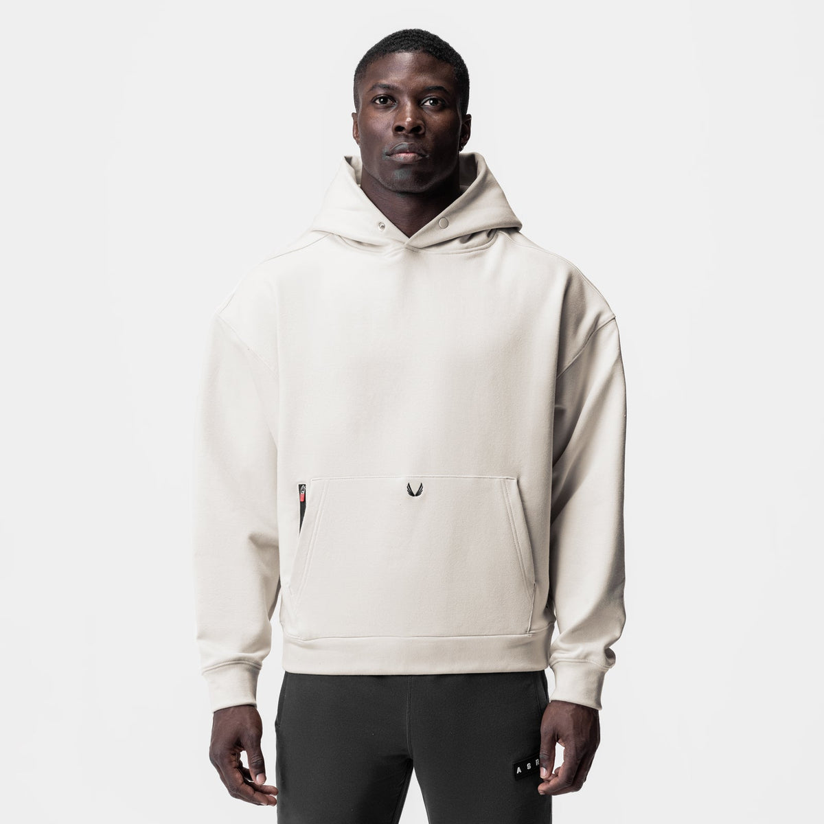 0874. Tech-Terry™ Zip Pocket Hoodie - Stone/Black "OTWR" | ASRV