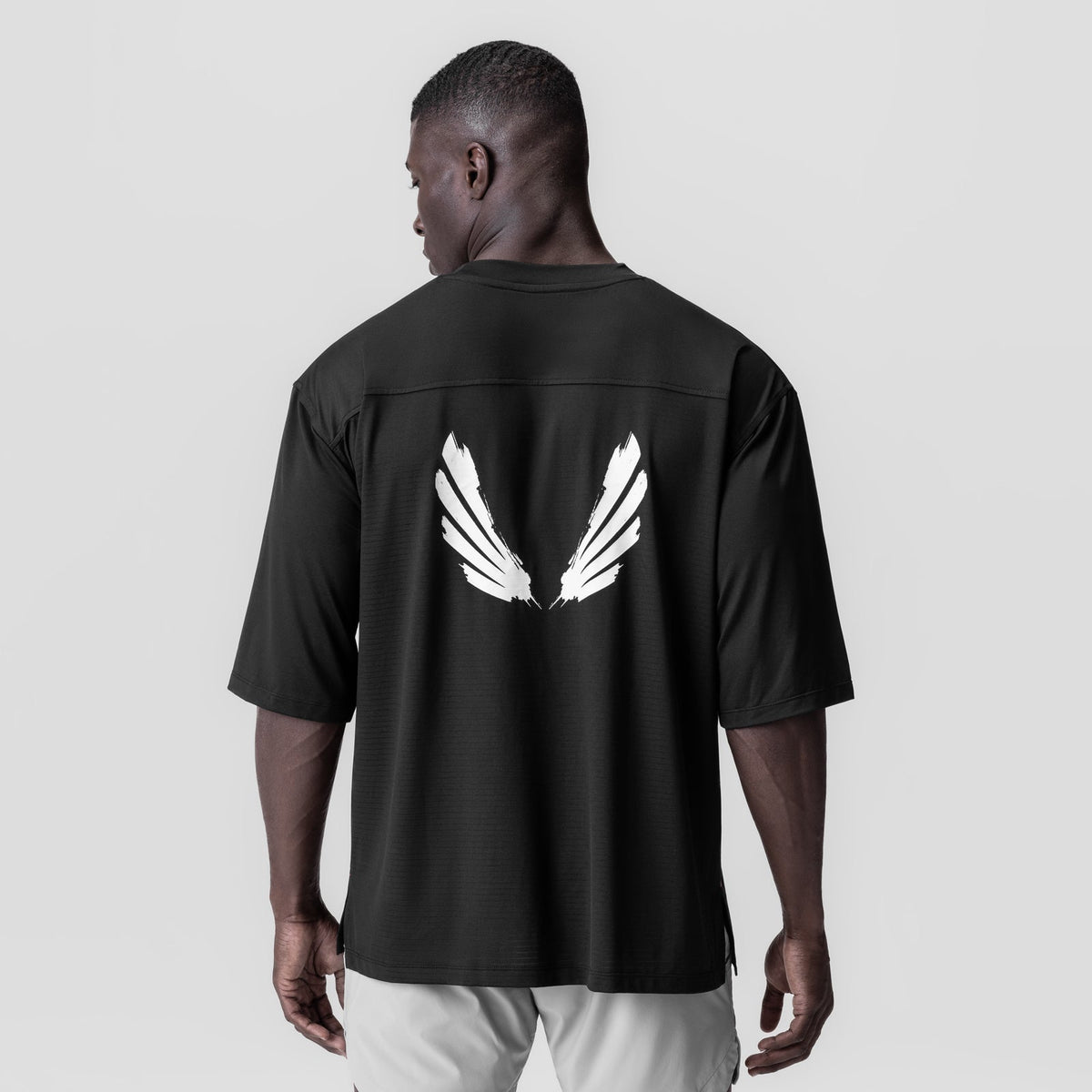 0841. 3D-Lite® 2.0 Lycra® 3/4-Sleeve Oversized Tee - Black "Brush Wing | ASRV