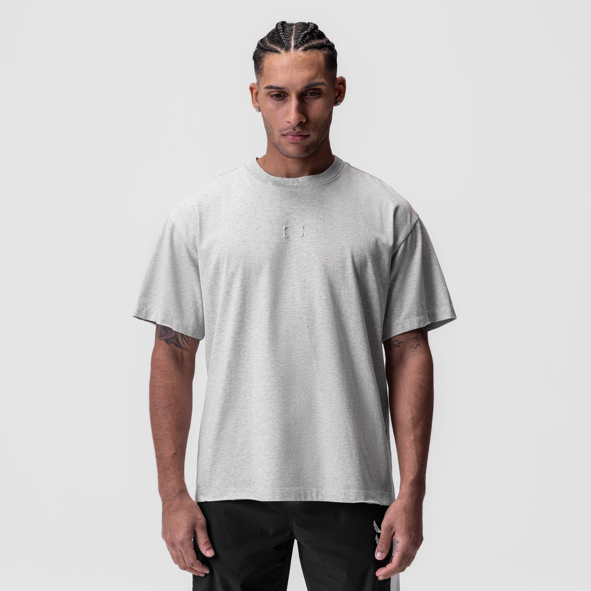 0797. Tech Essential™ Relaxed Tee - Heather Grey "Space Bracket" | ASRV