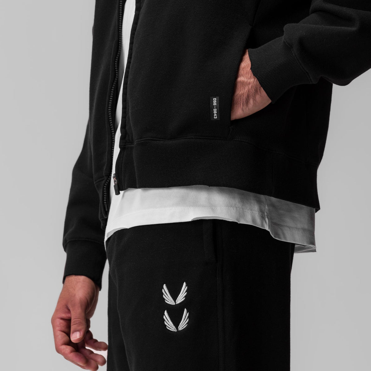 0843. Tech Essential™ Distressed Full Zip Hoodie - Black | ASRV