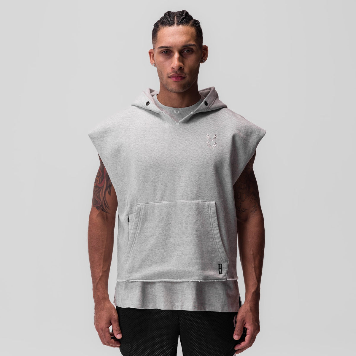 0844. Tech Essential™ Raw Hem Cutoff Hoodie - Heather Grey | ASRV