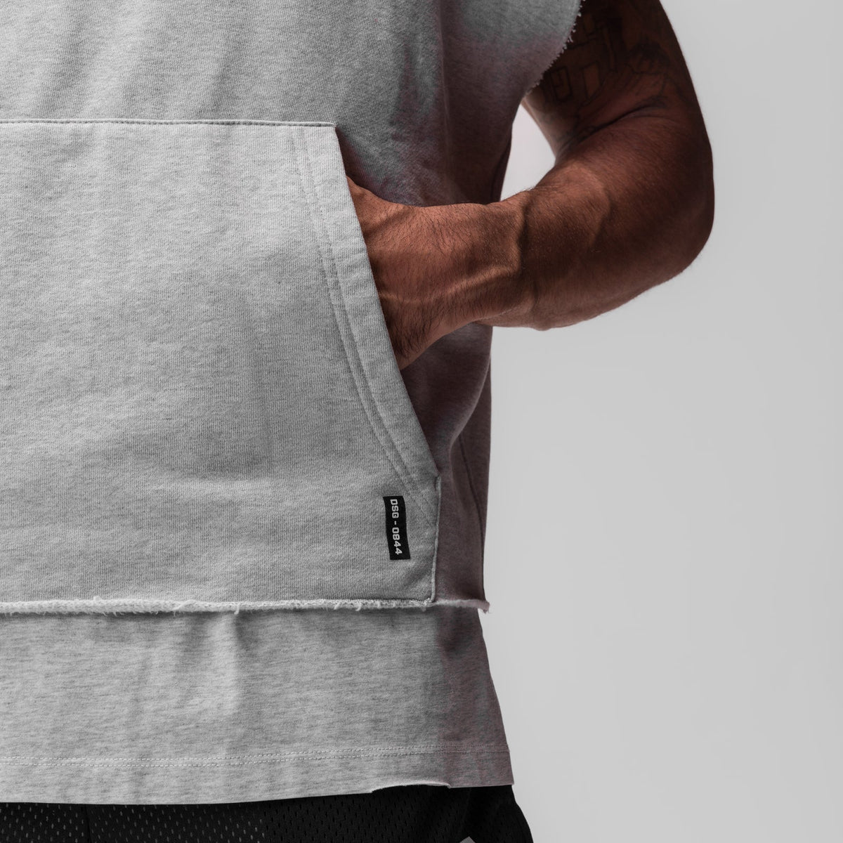0844. Tech Essential™ Raw Hem Cutoff Hoodie - Heather Grey | ASRV