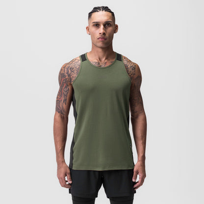 0809. Supima® Mesh Panel Training Singlet - Olive | ASRV
